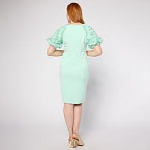 Nina Leonard 3D Floral Mesh Bubble Sleeve Sheath Dress