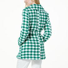 Nina Leonard Belted Houndstooth Coat