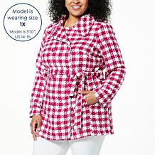 Nina Leonard Belted Houndstooth Coat