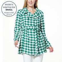 Nina Leonard Belted Houndstooth Coat