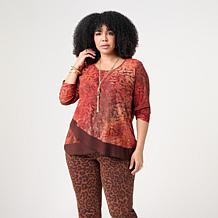 Nina Leonard Burnout Tulip Hem Knit Top