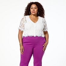 Nina Leonard Button Front Crochet Bolero