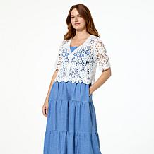 Nina Leonard Button Front Crochet Bolero