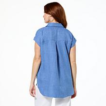 Nina Leonard Collared Button Front Dolman-Sleeve Shirt
