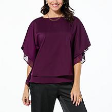 Nina Leonard Double Layer Hi-Low Kimono Top
