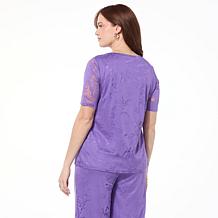 Nina Leonard Elbow Sleeve Burnout Top