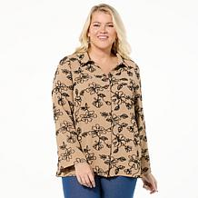 Nina Leonard Embroidered Button Front Blouse