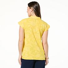 Nina Leonard Extended Shoulder Button Front Top