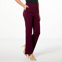 Nina Leonard Flared-Leg Pant with Buckle Detail