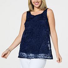 Nina Leonard Floral Embroidered Float Tank Top 