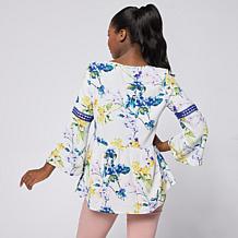 Nina Leonard Floral Printed Textured Wave Blouse
