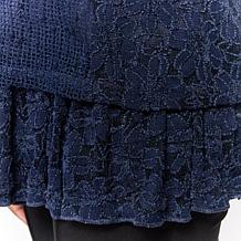 Nina Leonard Long Sleeve Mixed Media Blouse