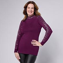Nina Leonard Mock Neck Long Sleeve Sweater Top | HSN