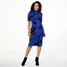 Nina Leonard Mock Neck Jacquard Sweater Dress