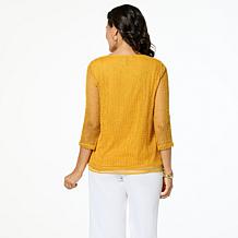 Nina Leonard Novelty Sequin Open Knit Top