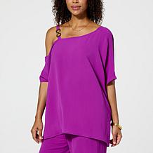 Nina Leonard Off-Shoulder Wave Textured Tunic 