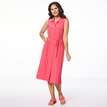 Nina Leonard Pleated Button Front Shirtdress