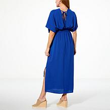 Nina Leonard Printed V-Neck Smocked Waist Maxi Dress