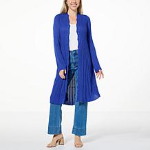 Nina Leonard Roll Tab Sleeve Ribbed Sweater Cardigan