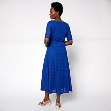 Nina Leonard Round Neck Elbow Sleeve Lace Flare Dress