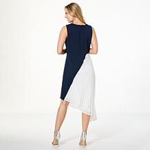 Nina Leonard Sleeveless Dress with Pleated Detail