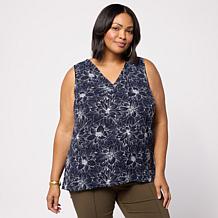 Nina Leonard Sleeveless V-Neck Printed Float Top