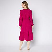 Nina Leonard Smocked Waist Surplice Dress