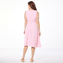 Nina Leonard Square-Neck Textured Wave Midi Dress