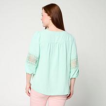 Nina Leonard Textured Wave Balloon Sleeve V-Neck Top