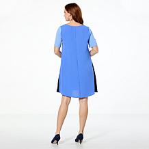 Nina Leonard Textured Wave Color Blocked Dress