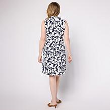 Nina Leonard Textured Wave Sleeveless Collared Shirtdress