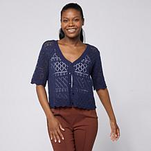 Nina Leonard Long Sleeve Ruffle Front Knit Cardigan | HSN