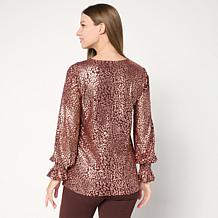 Nina Leonard V Neck Printed Foiled Powermesh Top