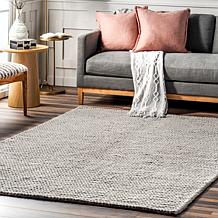 nuLOOM Penelope Braided Wool Area Rug 3' x 5' Light Gray