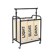 Oceanstar 3 Bag Rolling Laundry Sorter Adjustable Hanging Bar White