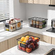 Oceanstar Metal Wire Storage Basket Black Set of 3