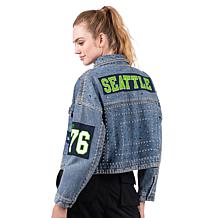 Officially Licensed NFL G34Her By Carl Banks Game Ball Denim Jacket