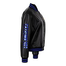 Officially Licensed NFL Sequin Logo Faux Leather Bomber Jacket