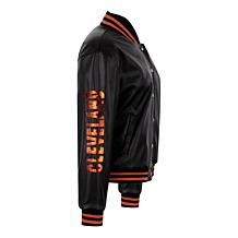 Officially Licensed NFL Sequin Logo Faux Leather Bomber Jacket