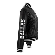 Officially Licensed NFL Sequin Logo Faux Leather Bomber Jacket