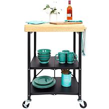Origami Foldable Rolling 3-Tier Kitchen Island Cart with Wood Top