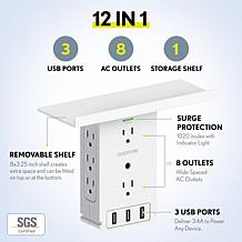 Overtime Outlet Extender Shelf with 8 AC and 3 USB Outlets