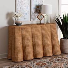 Palm Console Table with Woven Rattan and Metal Frame