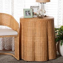 Palm Console Table with Woven Rattan and Metal Frame