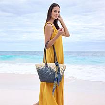 Patricia Nash Calypso Woven Straw Tote with Scarf