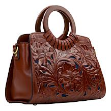 Patricia Nash Lyon Tooled Leather Satchel Crossbody