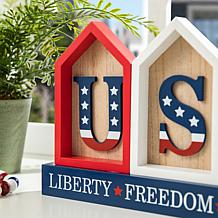 Patriotic Americana Wooden House-Shaped Table Decor