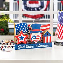 Patriotic Table Decor 11.75"L with Wooden Flag and Accents