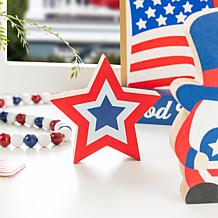 Patriotic Table Decor 11.75"L with Wooden Flag and Accents