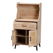 Pavone Mid-Century Kitchen Cabinet with Rattan Accents